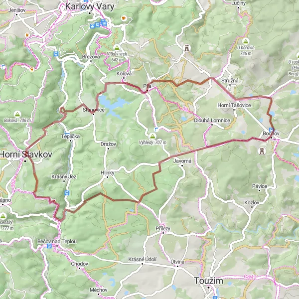Map miniature of "Horní Slavkov Gravel Adventure" cycling inspiration in Severozápad, Czech Republic. Generated by Tarmacs.app cycling route planner