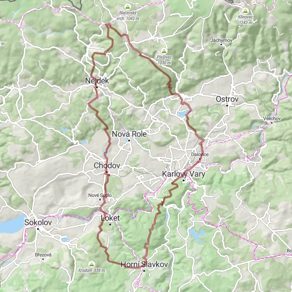 Map miniature of "Horní Slavkov Gravel Explorer" cycling inspiration in Severozápad, Czech Republic. Generated by Tarmacs.app cycling route planner