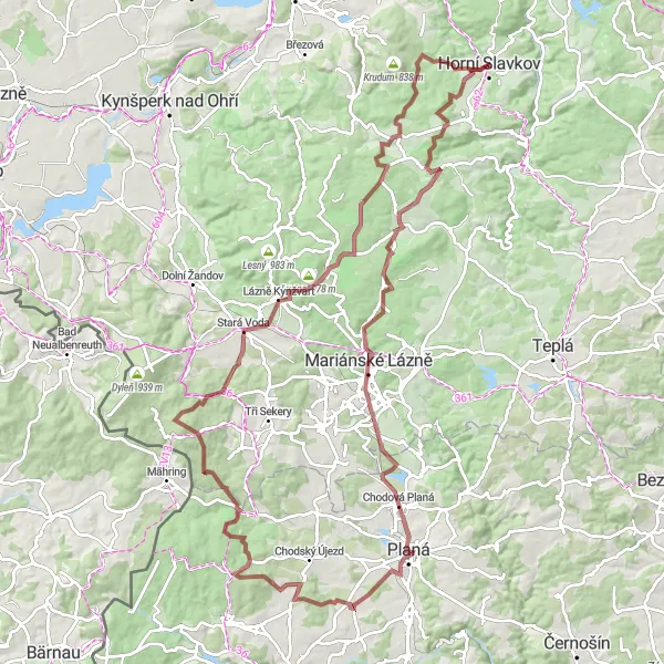 Miniaturní mapa "Kolem Mariánských Lázní a Štokova" inspirace pro cyklisty v oblasti Severozápad, Czech Republic. Vytvořeno pomocí plánovače tras Tarmacs.app