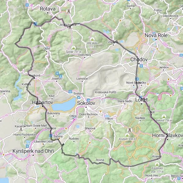 Mapa miniatúra "Road Krajinnou stezkou" cyklistická inšpirácia v Severozápad, Czech Republic. Vygenerované cyklistickým plánovačom trás Tarmacs.app