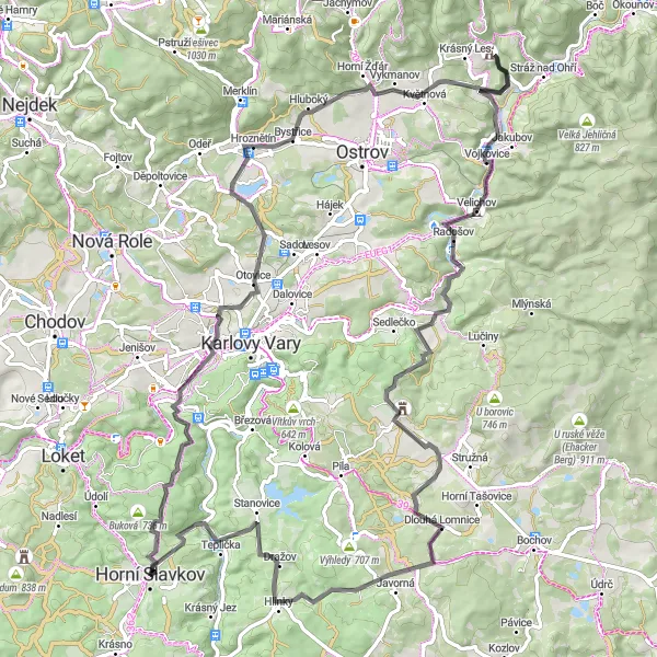 Mapa miniatúra "Silniční okruh Hroznětín - Žalmanov" cyklistická inšpirácia v Severozápad, Czech Republic. Vygenerované cyklistickým plánovačom trás Tarmacs.app