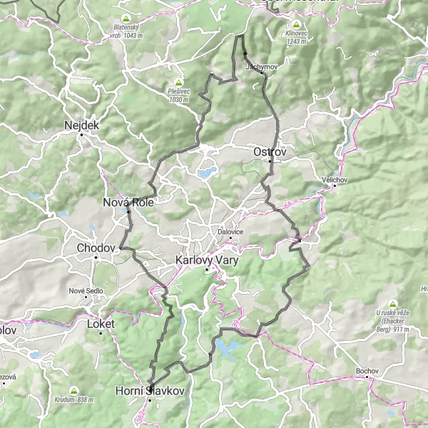 Mapa miniatúra "Road Kolem lázeňských měst" cyklistická inšpirácia v Severozápad, Czech Republic. Vygenerované cyklistickým plánovačom trás Tarmacs.app