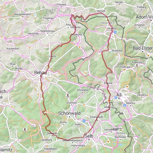 Map miniature of "The Scenic Gravel Loop" cycling inspiration in Severozápad, Czech Republic. Generated by Tarmacs.app cycling route planner