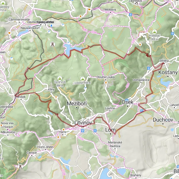 Mapa miniatúra "Cyklo okruh kolem Lomu a Střelné" cyklistická inšpirácia v Severozápad, Czech Republic. Vygenerované cyklistickým plánovačom trás Tarmacs.app