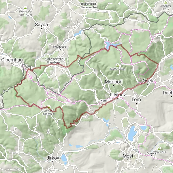 Map miniature of "Mountainous Gravel Adventure" cycling inspiration in Severozápad, Czech Republic. Generated by Tarmacs.app cycling route planner