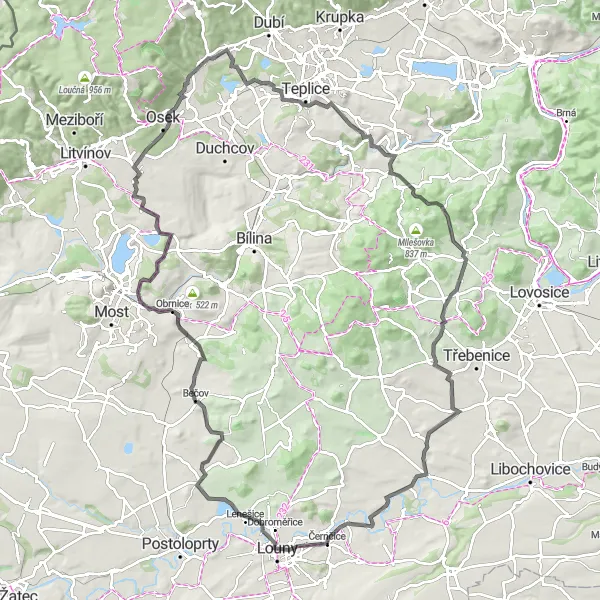Map miniature of "Klargray Magical Road" cycling inspiration in Severozápad, Czech Republic. Generated by Tarmacs.app cycling route planner