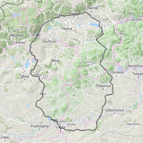 Map miniature of "Louny – Čížkovice – Lunapark" cycling inspiration in Severozápad, Czech Republic. Generated by Tarmacs.app cycling route planner