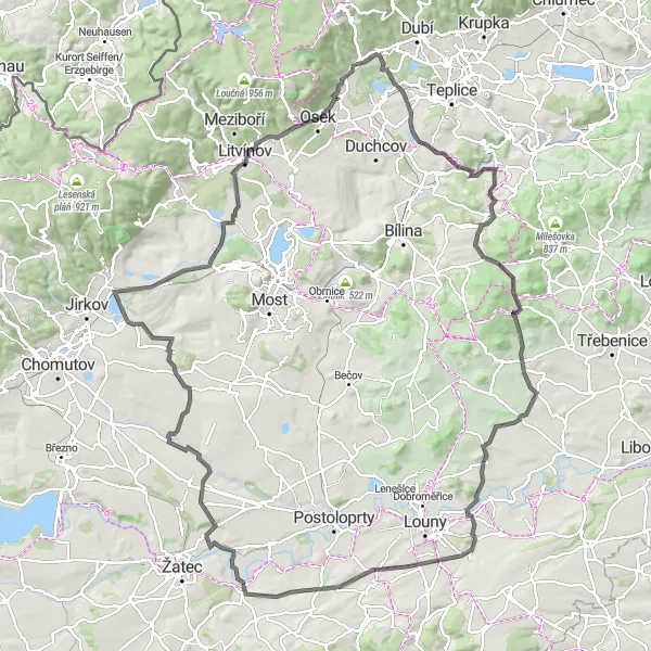 Map miniature of "Teplice – Hudcov – Špičák" cycling inspiration in Severozápad, Czech Republic. Generated by Tarmacs.app cycling route planner