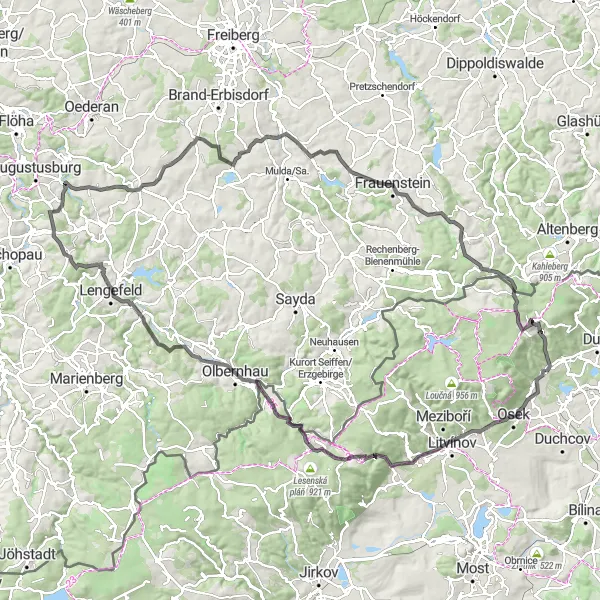 Miniaturní mapa "Trail přes Špičák a Brandov" inspirace pro cyklisty v oblasti Severozápad, Czech Republic. Vytvořeno pomocí plánovače tras Tarmacs.app