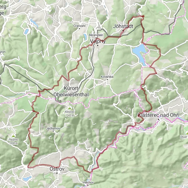 Map miniature of "Exploring the Nature and History of West Bohemia" cycling inspiration in Severozápad, Czech Republic. Generated by Tarmacs.app cycling route planner