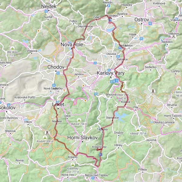 Map miniature of "Challenging Gravel Route to Loket" cycling inspiration in Severozápad, Czech Republic. Generated by Tarmacs.app cycling route planner