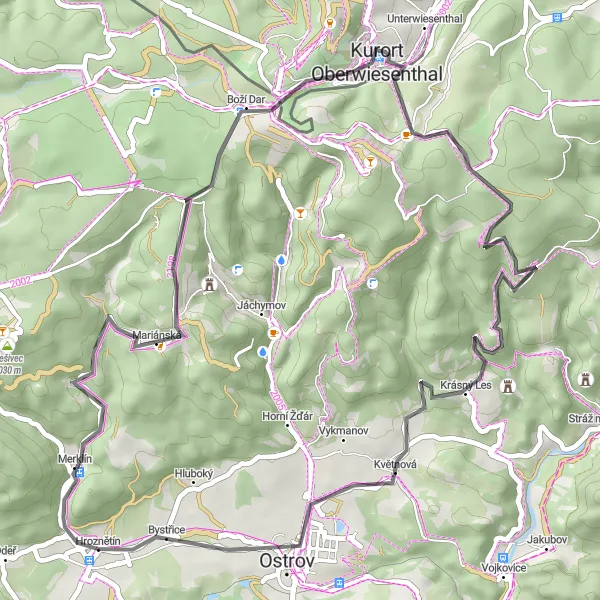Mapa miniatúra "Okruh kolem Hroznětína" cyklistická inšpirácia v Severozápad, Czech Republic. Vygenerované cyklistickým plánovačom trás Tarmacs.app