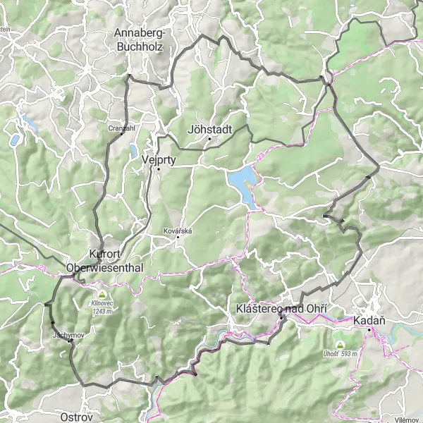 Miniaturní mapa "Výzva k severu k Třebíšce" inspirace pro cyklisty v oblasti Severozápad, Czech Republic. Vytvořeno pomocí plánovače tras Tarmacs.app