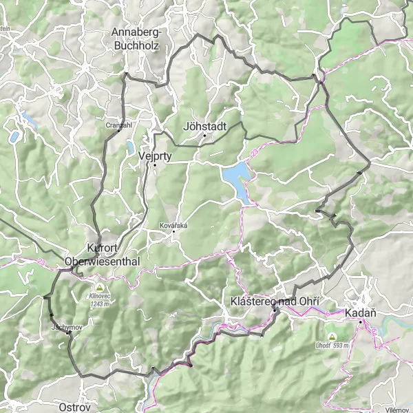 Map miniature of "Road Cycling Adventure through the Ore Mountains" cycling inspiration in Severozápad, Czech Republic. Generated by Tarmacs.app cycling route planner