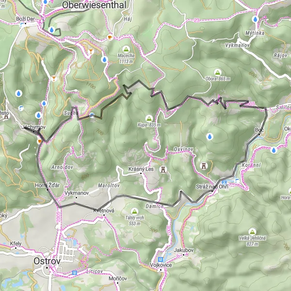 Miniaturní mapa "Okruh přes Suchou a Květnovou" inspirace pro cyklisty v oblasti Severozápad, Czech Republic. Vytvořeno pomocí plánovače tras Tarmacs.app