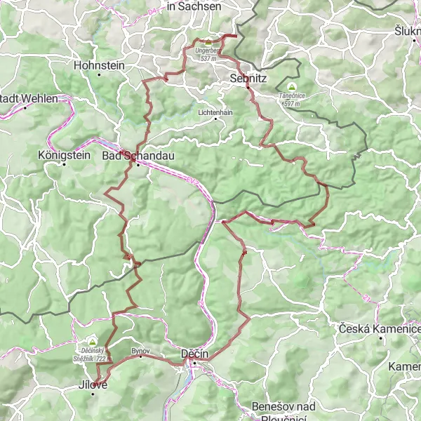 Map miniature of "The Gravel Adventure" cycling inspiration in Severozápad, Czech Republic. Generated by Tarmacs.app cycling route planner