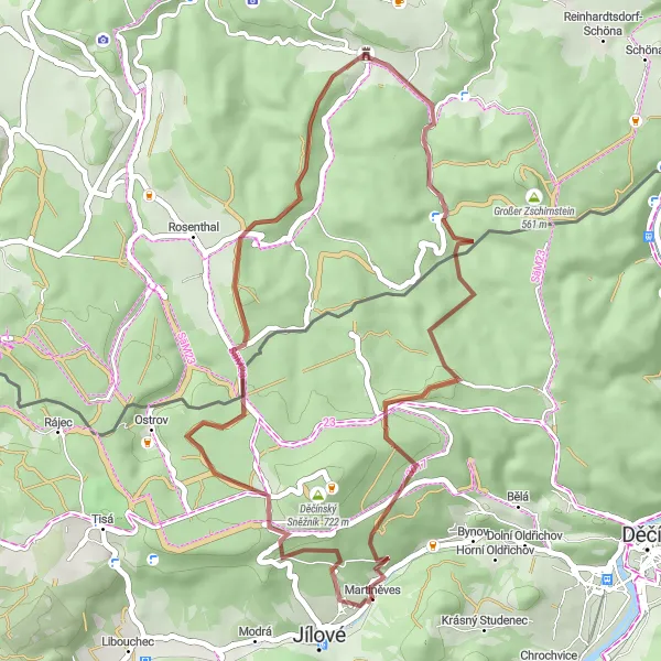 Miniatura mapy "Trasa gravelowa ze startem w pobliżu Jílové" - trasy rowerowej w Severozápad, Czech Republic. Wygenerowane przez planer tras rowerowych Tarmacs.app