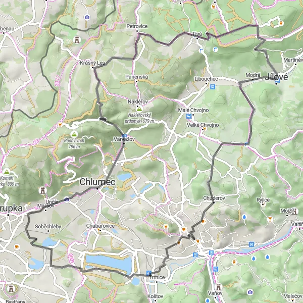 Miniaturní mapa "Okruhů po okolí Jílového" inspirace pro cyklisty v oblasti Severozápad, Czech Republic. Vytvořeno pomocí plánovače tras Tarmacs.app