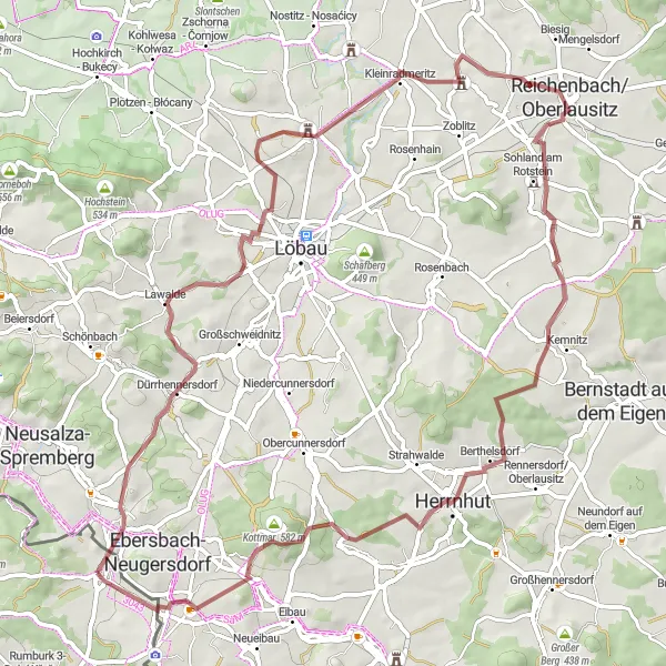 Miniaturní mapa "Kolem Ebersbachu a Starého Jiříkova" inspirace pro cyklisty v oblasti Severozápad, Czech Republic. Vytvořeno pomocí plánovače tras Tarmacs.app