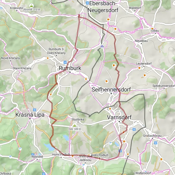 Map miniature of "Exploring the Countryside by Gravel" cycling inspiration in Severozápad, Czech Republic. Generated by Tarmacs.app cycling route planner