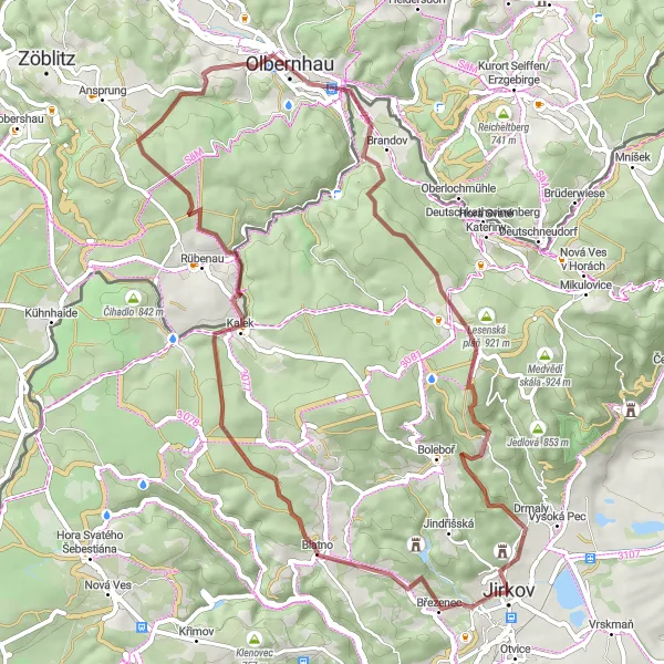 Map miniature of "Exploring the Gravel Roads of Severozápad" cycling inspiration in Severozápad, Czech Republic. Generated by Tarmacs.app cycling route planner