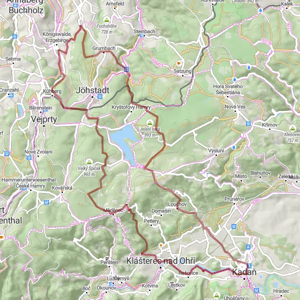 Mapa miniatúra "Gravel Kadaň - Svatý vrch" cyklistická inšpirácia v Severozápad, Czech Republic. Vygenerované cyklistickým plánovačom trás Tarmacs.app