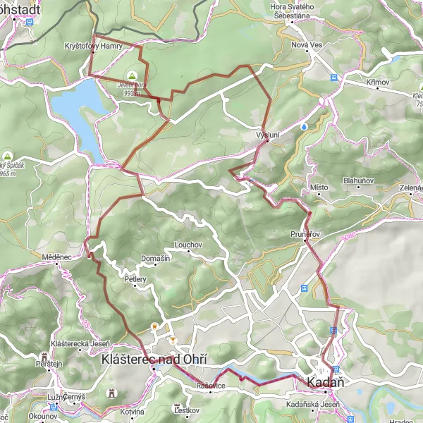 Miniaturní mapa "Expedice Kadaňskými kopci" inspirace pro cyklisty v oblasti Severozápad, Czech Republic. Vytvořeno pomocí plánovače tras Tarmacs.app