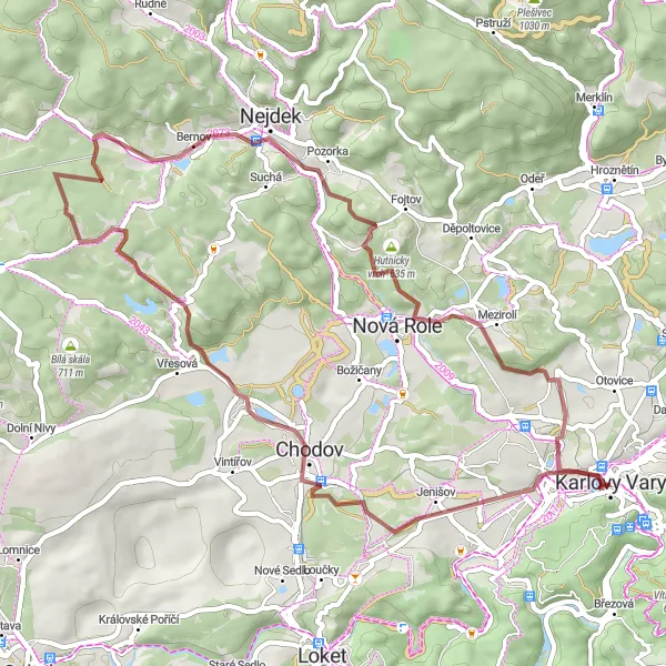 Map miniature of "Exploring Chodov and the surrounding landscape" cycling inspiration in Severozápad, Czech Republic. Generated by Tarmacs.app cycling route planner