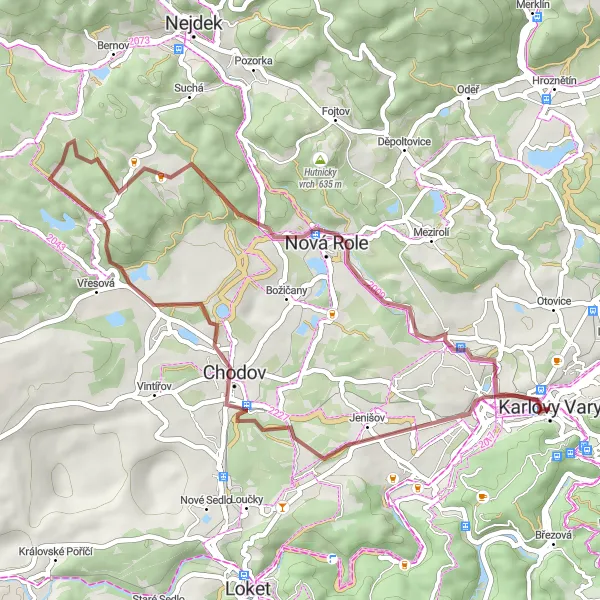 Map miniature of "Karlovy Vary - Chodov Gravel Loop" cycling inspiration in Severozápad, Czech Republic. Generated by Tarmacs.app cycling route planner