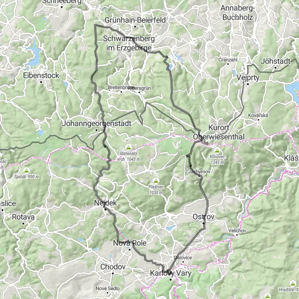 Miniatura mapy "Trasa Szosowa do Bożego Daru" - trasy rowerowej w Severozápad, Czech Republic. Wygenerowane przez planer tras rowerowych Tarmacs.app