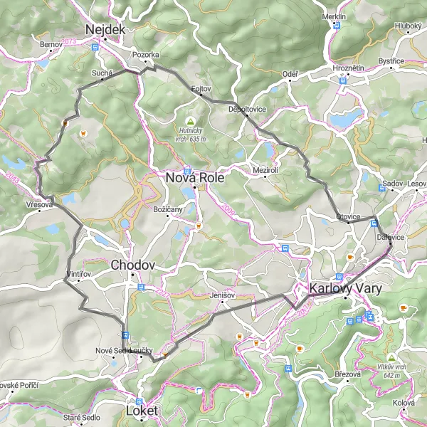 Mapa miniatúra "Cestná cyklotrasa Camera Obscura Arbour - Otovice" cyklistická inšpirácia v Severozápad, Czech Republic. Vygenerované cyklistickým plánovačom trás Tarmacs.app