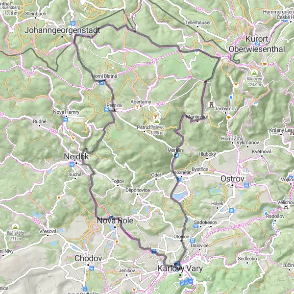 Miniatura mapy "Trasa dookoła Karlowych Warów" - trasy rowerowej w Severozápad, Czech Republic. Wygenerowane przez planer tras rowerowych Tarmacs.app