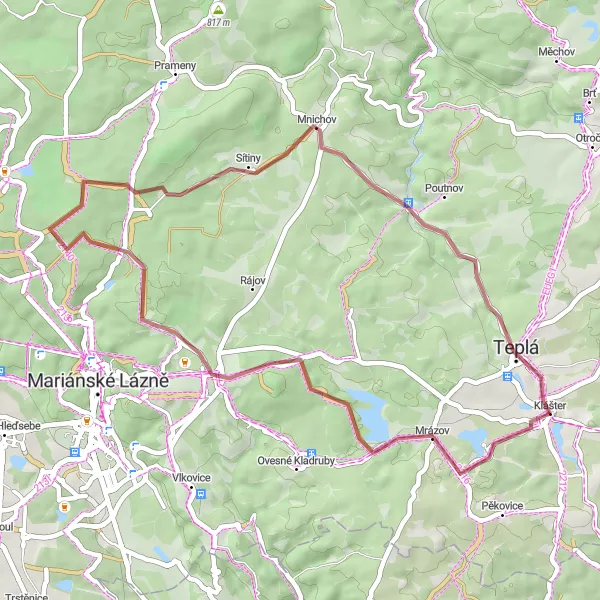 Mapa miniatúra "Gravel okolo Kláštera" cyklistická inšpirácia v Severozápad, Czech Republic. Vygenerované cyklistickým plánovačom trás Tarmacs.app