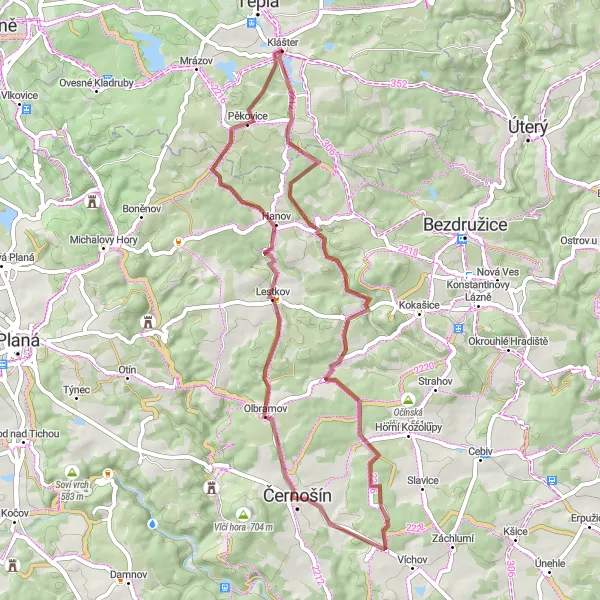 Karten-Miniaturansicht der Radinspiration "Entdeckung der Natur um Klášter auf dem Gravelbike" in Severozápad, Czech Republic. Erstellt vom Tarmacs.app-Routenplaner für Radtouren