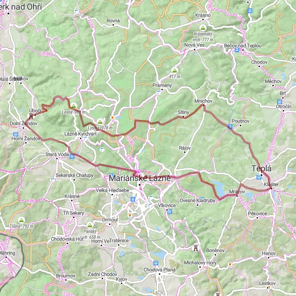 Map miniature of "Crown Jewels Gravel Adventure" cycling inspiration in Severozápad, Czech Republic. Generated by Tarmacs.app cycling route planner