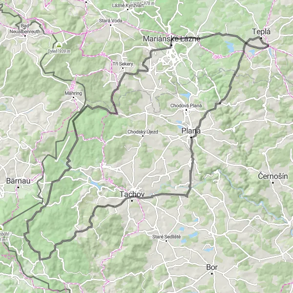 Map miniature of "Michalovy Hory Loop" cycling inspiration in Severozápad, Czech Republic. Generated by Tarmacs.app cycling route planner