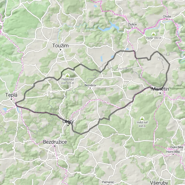Karten-Miniaturansicht der Radinspiration "Nečtinský okruh über Olešovice" in Severozápad, Czech Republic. Erstellt vom Tarmacs.app-Routenplaner für Radtouren