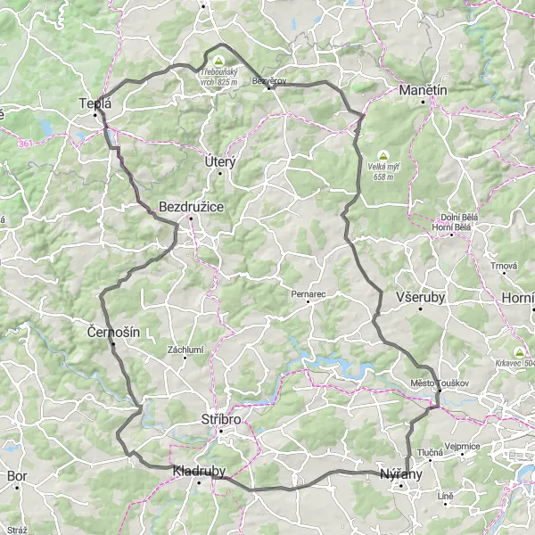 Map miniature of "The Pilsner Panorama" cycling inspiration in Severozápad, Czech Republic. Generated by Tarmacs.app cycling route planner