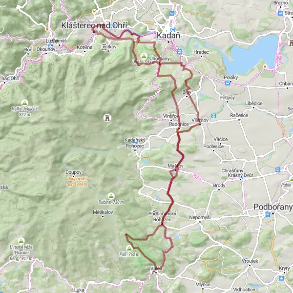 Mapa miniatúra "Gravel Route Úhošťany - Mravenčák" cyklistická inšpirácia v Severozápad, Czech Republic. Vygenerované cyklistickým plánovačom trás Tarmacs.app