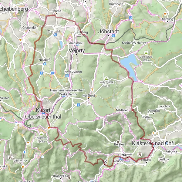 Miniaturní mapa "Gravel Route - Klínovec Challenge" inspirace pro cyklisty v oblasti Severozápad, Czech Republic. Vytvořeno pomocí plánovače tras Tarmacs.app