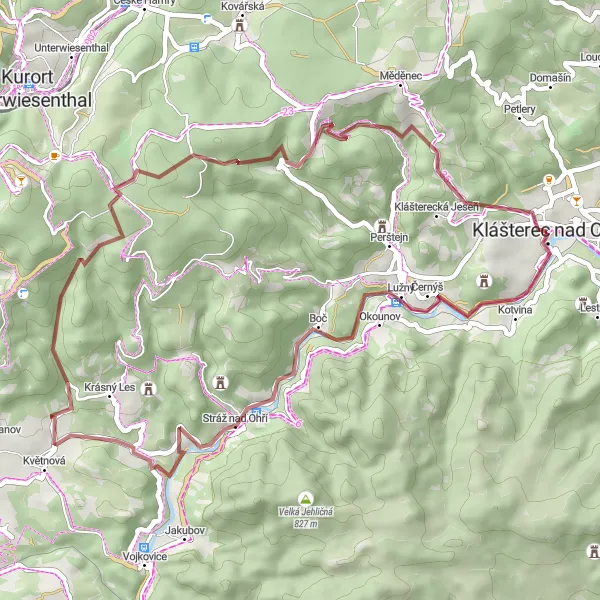 Map miniature of "Scenic Gravel Ride: Klášterec nad Ohří - Mýtinka" cycling inspiration in Severozápad, Czech Republic. Generated by Tarmacs.app cycling route planner