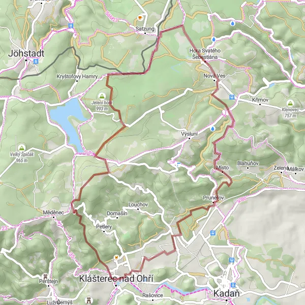 Mapa miniatúra "Gravel cyklotrasa okolo Klášterce nad Ohří" cyklistická inšpirácia v Severozápad, Czech Republic. Vygenerované cyklistickým plánovačom trás Tarmacs.app