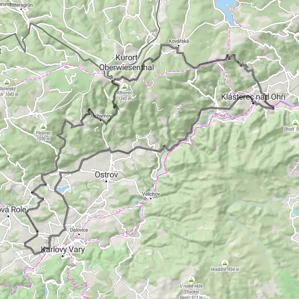 Karten-Miniaturansicht der Radinspiration "Herausfordernder Straßenradweg durch Klášterec nad Ohří" in Severozápad, Czech Republic. Erstellt vom Tarmacs.app-Routenplaner für Radtouren