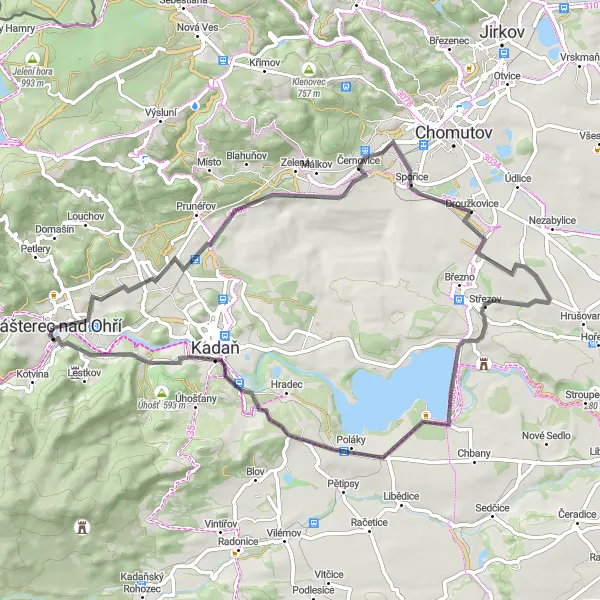 Map miniature of "Klášterec nad Ohří and Surroundings" cycling inspiration in Severozápad, Czech Republic. Generated by Tarmacs.app cycling route planner