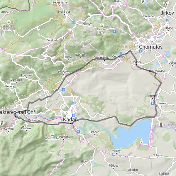 Mapa miniatúra "Silniční cyklotrasa k Droužkovicím" cyklistická inšpirácia v Severozápad, Czech Republic. Vygenerované cyklistickým plánovačom trás Tarmacs.app