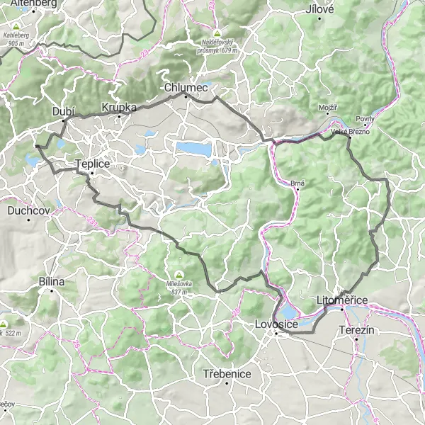 Mapa miniatúra "Cyklotrasa Vrchoslav - Řetenice" cyklistická inšpirácia v Severozápad, Czech Republic. Vygenerované cyklistickým plánovačom trás Tarmacs.app