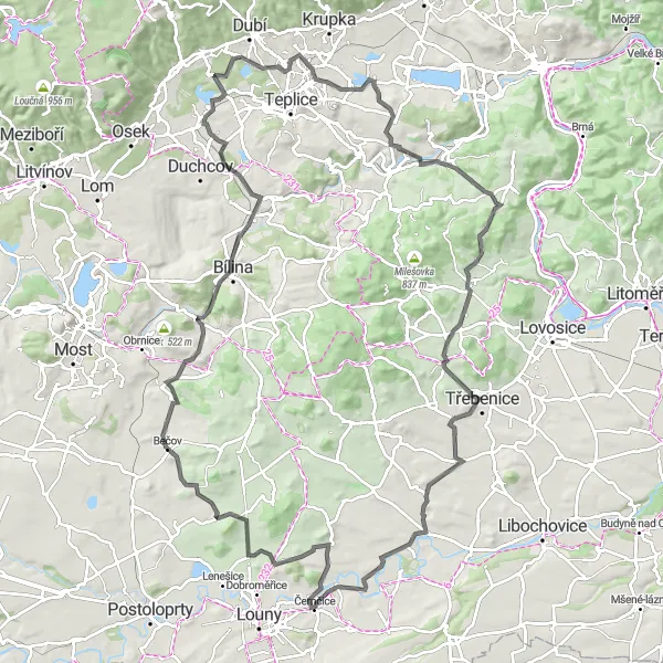 Mapa miniatúra "Kolem Věšťan a Hladového vrchu" cyklistická inšpirácia v Severozápad, Czech Republic. Vygenerované cyklistickým plánovačom trás Tarmacs.app