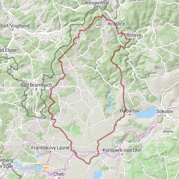 Karten-Miniaturansicht der Radinspiration "Gravelrunde mit 1350 m Aufstieg und 83 km" in Severozápad, Czech Republic. Erstellt vom Tarmacs.app-Routenplaner für Radtouren