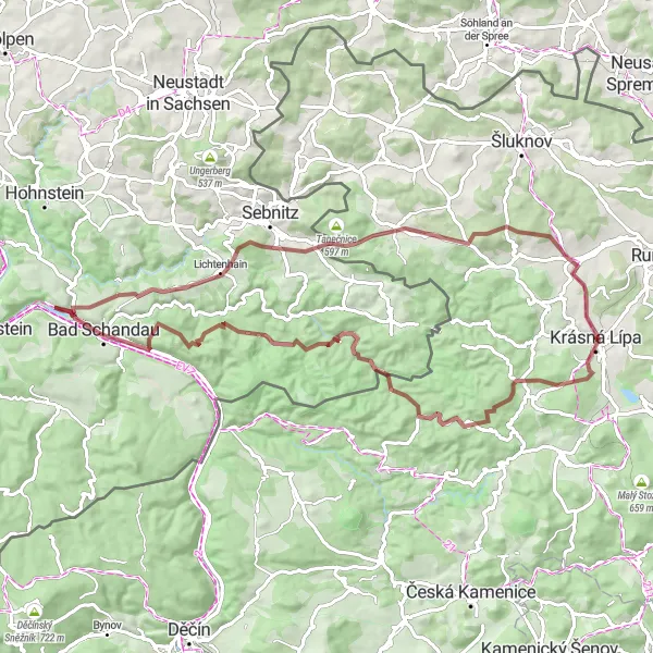 Karten-Miniaturansicht der Radinspiration "Böhmische Schweiz Rundweg" in Severozápad, Czech Republic. Erstellt vom Tarmacs.app-Routenplaner für Radtouren
