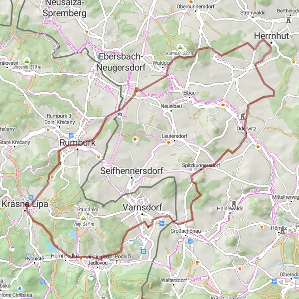 Map miniature of "The Rumburk Adventure" cycling inspiration in Severozápad, Czech Republic. Generated by Tarmacs.app cycling route planner